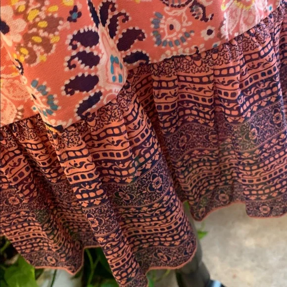 🌹As U Wish • Boho Coral Floral Spring Summer DEEP VEE Mini Dress - Picture 9 of 12